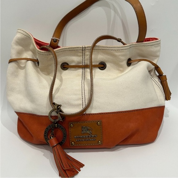 Burberry Blue Label Rare Large Canvas and Leather Orange and White Tote - Picture 1 of 16